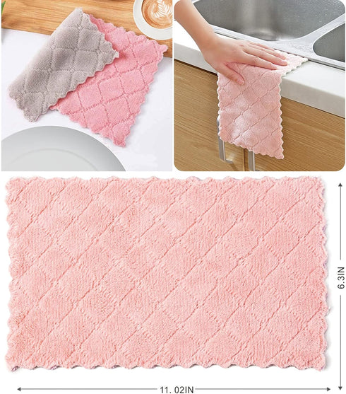 SAOYOAS 12 Pack Kitchen Towels Quick Dry Washcloths, Coral Velvet Dishtowels Multipurpose Reusable Dish Cloths, Soft