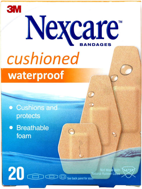 Nexcare Waterproof Cushioned Bandages, Assorted Sizes, 20 Count