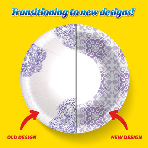 Glad Round Disposable Paper Bowls, Purple Victorian Design, Heavy Duty, 12 Oz, 20 Count