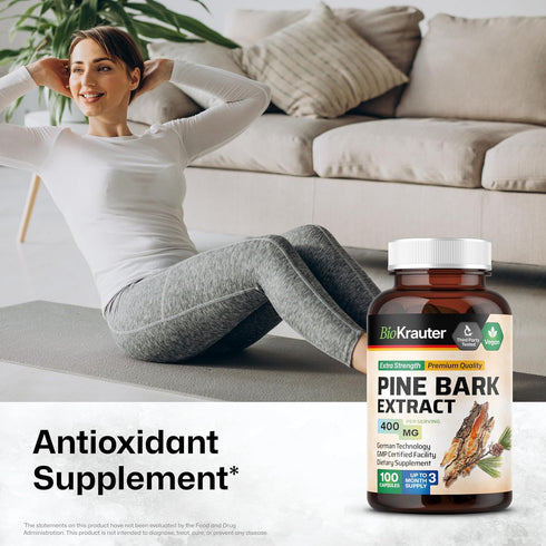 BIO KRAUTER Pine Bark Extract Capsules, 400 mg - 100 Count, Antioxidant Supplement, Vegan, No Fillers