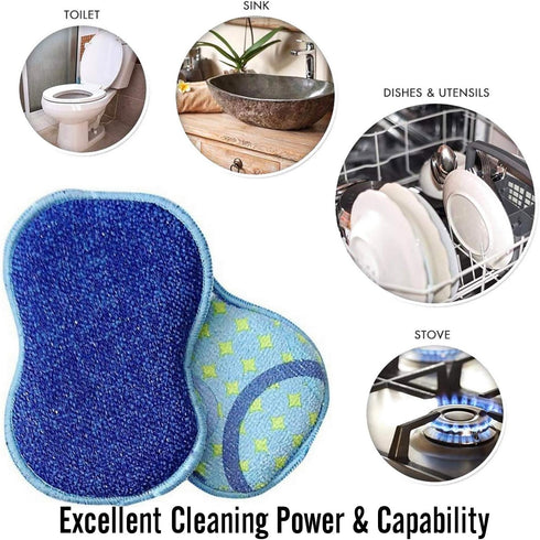 Microfiber Double Sided Scrub & Wipe Sponge Pad for Kitchen & Bath, Reusable Machine Washable (6pc)