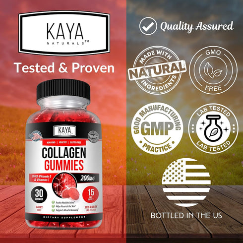 Kaya Naturals Collagen Gummies for Men & Women - 1000mg Hydrolyzed Collagen, Vitamin C & Biotin, 30 Count.