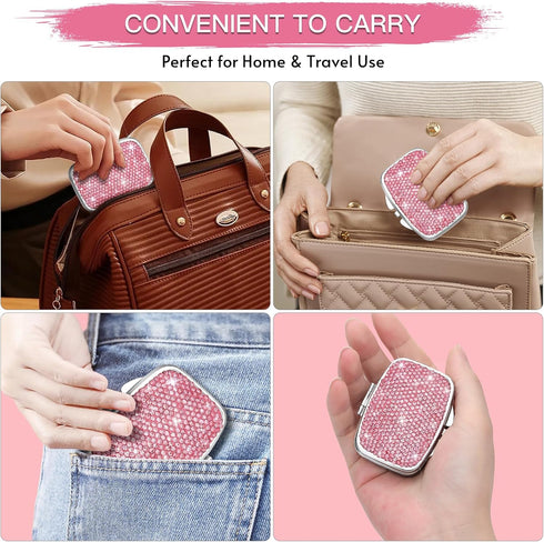 Soleebee Bling Crystal Pill Box, Portable 2 Compartments Daily Organizer, Small Travel Pill Case for Purse or Pocket