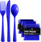150 Pack Heavy Duty Dark Blue Plastic Cutlery Set, 50 Forks, 50 Spoons, 50 Knives for Party Supplies