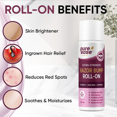 Razor Bump Treatment Roll-On, 3.5 oz Ingrown Hair Serum for Bikini Area, Face, Neck, with Vitamin E
