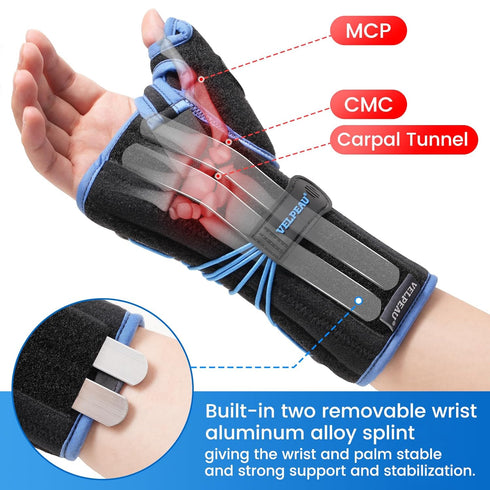 Velpeau Carpal Tunnel Wrist Brace, Thumb Stabilizer Night Support, Pain Relief for Tendonitis, Left Hand, L