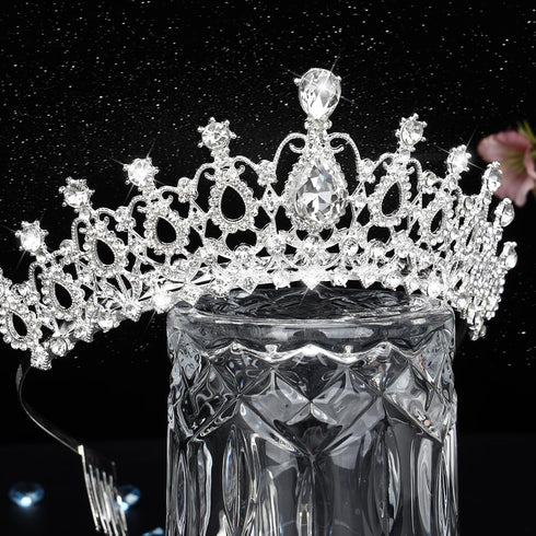 Makone Silver Princess Crown for Women, Crystal Crown for Bridal, Wedding, Pageant, Birthday, Party