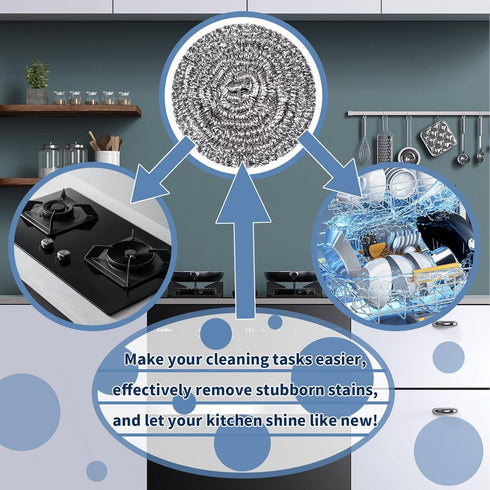 Stainless Steel Scrubber Scouring Pad, Magic Eraser Sponges for Cleaning Pot, Pan, and Broiler Rack, 6 Pcs