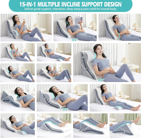 Set, 15-in-1 9 &16 20 inches 3-in-1 Wedge Pillow for Sleeping, Orthopedic Bed Wedge Pillow Adjustable Memory Foam Wedge