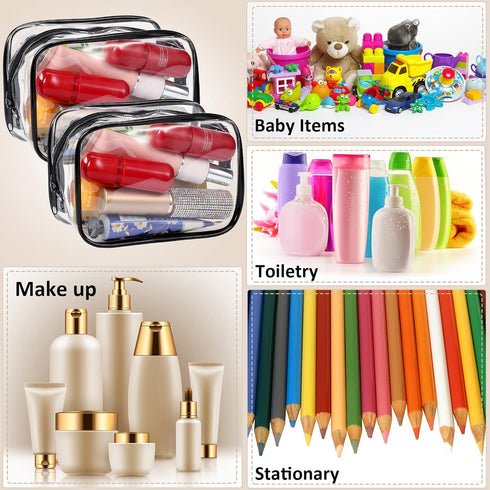Weewooday 12 Pieces Clear Cosmetics Bag, PVC Zippered Toiletry Carry Pouch, Waterproof Makeup Bag - Small, Black