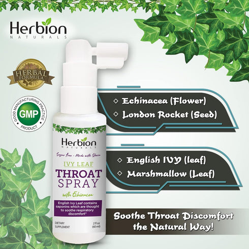 Herbion Naturals Throat Spray, Soothes Respiratory Discomfort with English Ivy, Marshmallow, Echinacea Extracts for