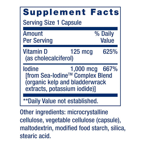 Life Extension Vitamin D3 125 mcg (5000 IU) with Sea-Iodine for Bone & Brain Support – 60 Capsules