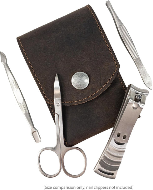 Hide & Drink Double Nail Clipper Case, Handmade Full Grain Leather Grooming Kit, Bourbon Brown, Travel Essentials