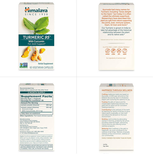 Himalaya Turmeric 95 Supplement with Curcumin, 600 mg, Joint and Muscle Support, 60 Capsules