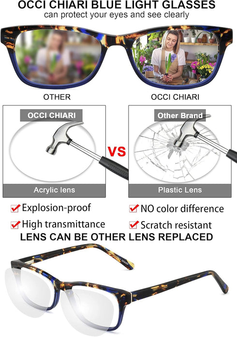 OCCI CHIARI Blue Light Magnifying Reading Glasses for Women 2.0 Anti Glare Eyestrain Spring Hinge Readers