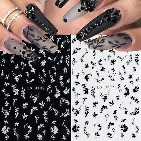 3D Nail Stickers, Plant Leaf Nail Art for Retro Botanical Designs, Flower Nail Decals for Spring Summer Nail Decor