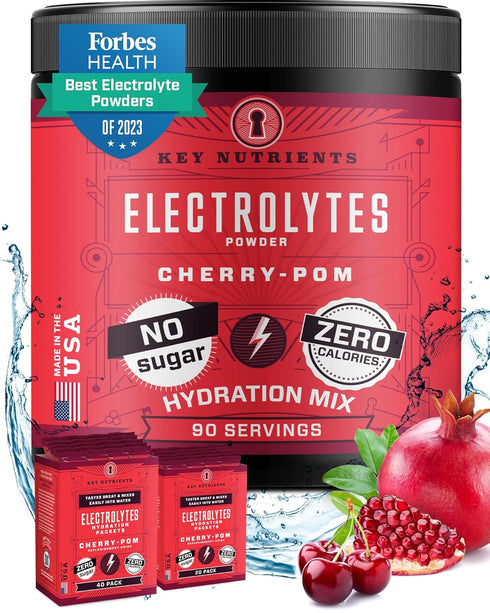 KEY NUTRIENTS Multivitamin Electrolytes Powder, Sweet Cherry Pom, No Sugar, 90 Servings