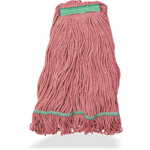 SPARTA Flo-Pac Acrylic Mop Head, Loop-Ended, Narrow Band with 1" Green Band for Organized Medium Cleaning (Pack of 12)