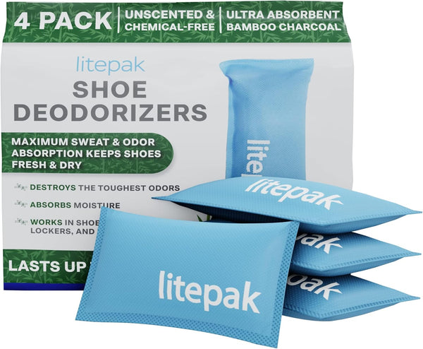 Litepak Shoe Deodorizer and Odor Eliminator: Activated Charcoal Absorber for Shoes, Gym Bags, Natural Bamboo Freshener