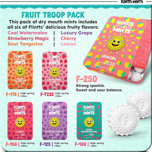 Lozenges Flintts Mints Fruit Troop Sugar Free Mouthwatering Mints for Dry Mouth Relief & Freshness Vegan Oral Health
