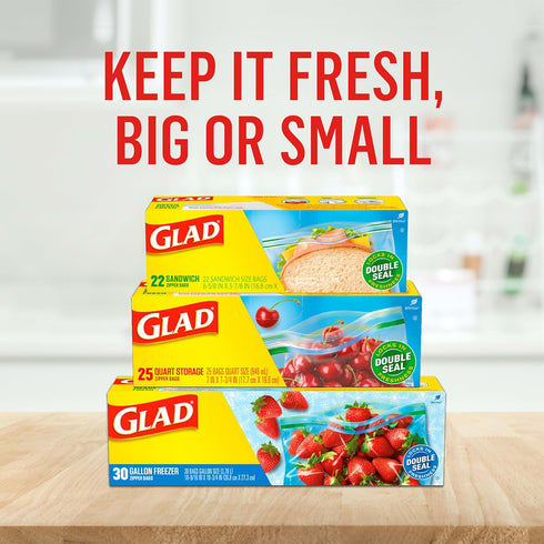 Glad Zipper Freezer Storage Plastic Bags, Gallon, 15 Count