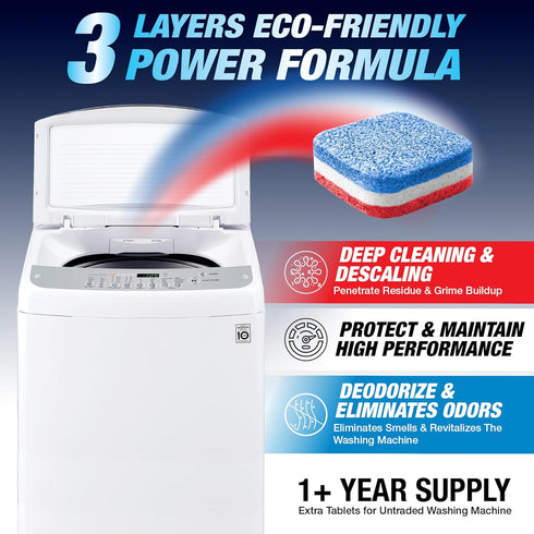 Washing Machine Cleaning Tablets - HE Top Load, 28 Tablets, Eco-Friendly Cleaner for Deep Cleaning & Deodorizing