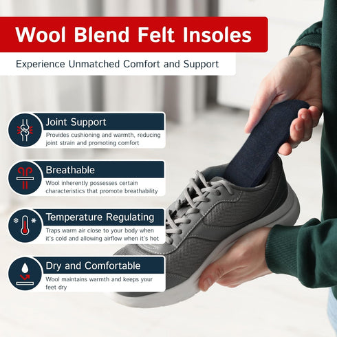 The Felt Store Wool Felt Insoles, 8mm Long-Lasting Shoe Inserts, 2 Pair, Adjustable, Warm Wool for Winter