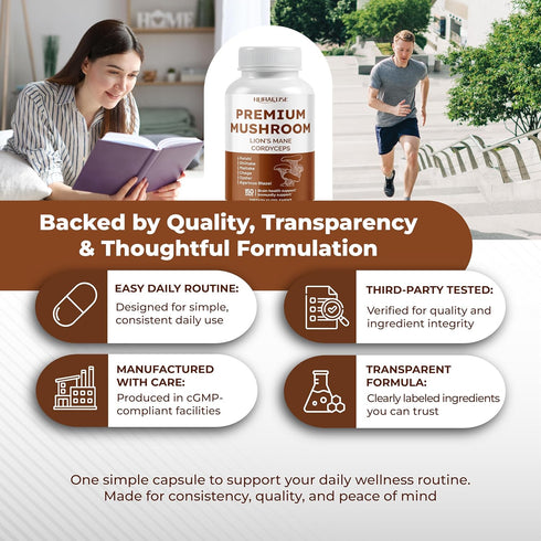 NURAFUSE 10-in-1 (150 Count (Pack 1)) Organic Mushroom Formula - with Lion's Mane, Cordyceps Reishi, Shiitake, Maitake