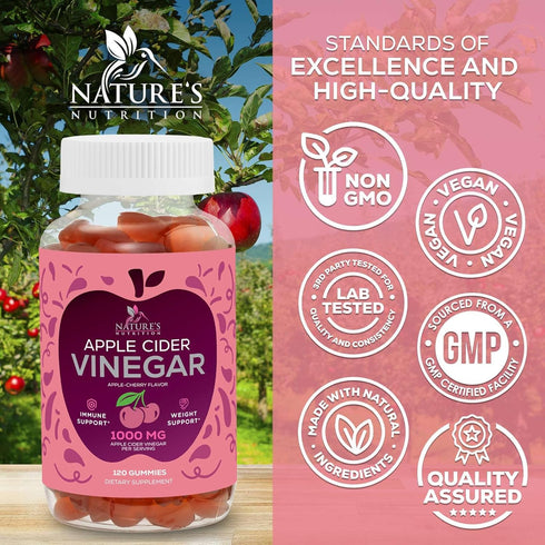 Vegan Apple Cider Vinegar Gummies | Max Strength 1000mg | Gelatin-Free, Vegan, Non-GMO, with Beet Root & B12