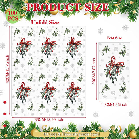 Janlaugh 100 3 Pcs Chriatmas Mistletoe Ply Disposable Napkins Hand Towels for Bathroom Paper Napkins Guest Decorative