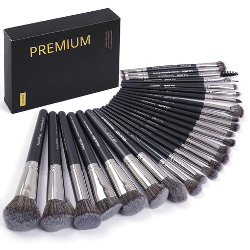 MAANGE Makeup Brushes, 25pcs Premium Synthetic Brush Set with Gift Box for Foundation, Blush, and Eyeshadow (Black)