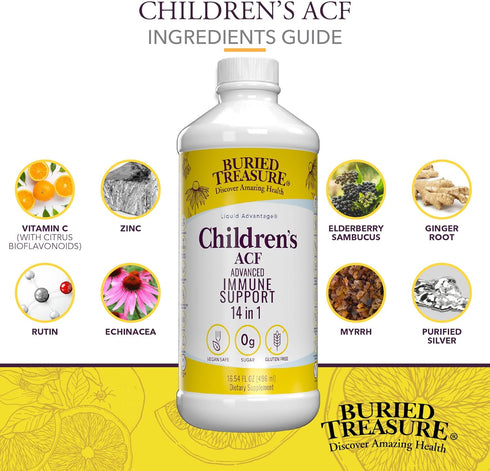 Buried Treasure Childrens ACF Advanced Immune Support - Cherry Flavor, 16oz Liquid Herbal Immunity Formula