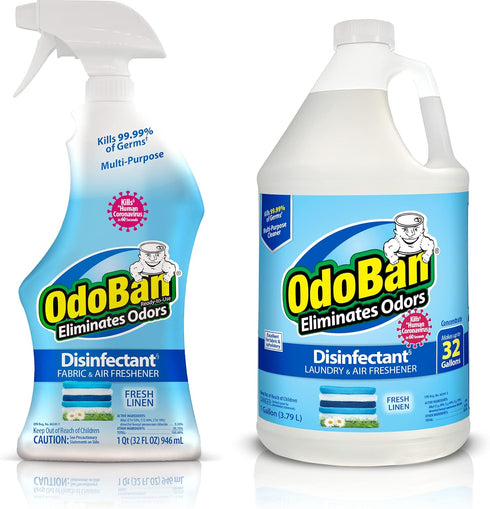 OdoBan Ready-to-Use Disinfectant and Odor Eliminator - Set of 2, 32 oz Spray and 1 Gallon Concentrate, Fresh Linen Scent