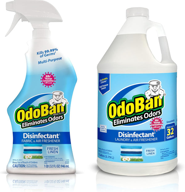 OdoBan Ready-to-Use Disinfectant and Odor Eliminator - Set of 2, 32 oz Spray and 1 Gallon Concentrate, Fresh Linen Scent