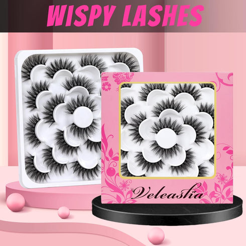 Veleasha Lashes - 10 Pairs Natural Fluffy False Eyelashes, Soft Wispy 3D Faux Mink Lashes Pack (V06)
