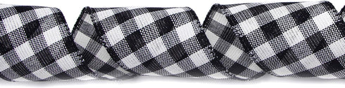 Ribbli Black and White Wired Ribbon, Buffalo Plaid 2-1/2 Inch x Continuous 10 Yard, Burlap Ribbon for Big Bow, Wreath,