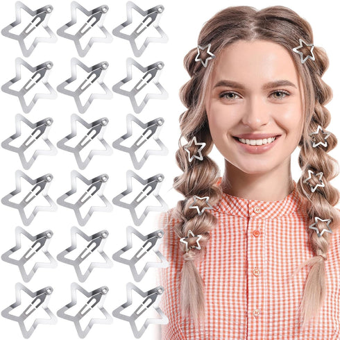 20 Pcs Silver Star Hair Clips - 1.18"/3cm Metal Snap Clips, Cute Non-Slip Hair Accessories