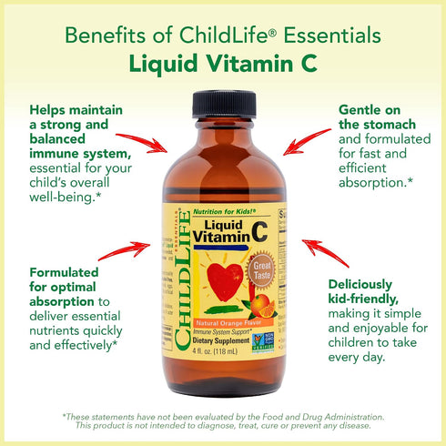 Immune 4 Oz (Pack 3) CHILDLIFE ESSENTIALS Liquid Vitamin C - Pure Vitamin C Liquid Supplement for Kids, System Support