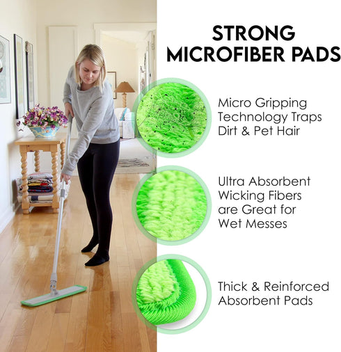 Turbo Microfiber Mop Floor Cleaning System, 18-inch Dust Mop with 4 Reusable Pads for Hardwood and Tile