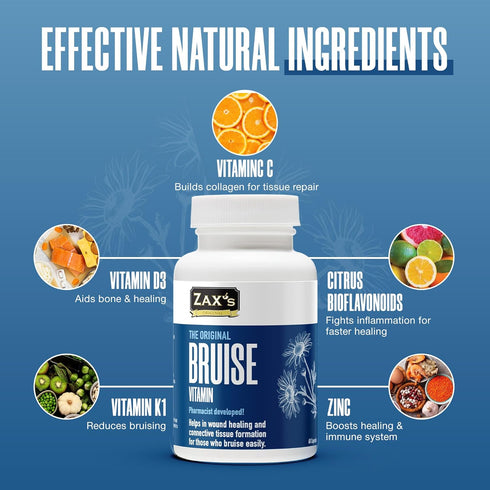 ZAX'S Bruise Vitamin, Pharmacist Developed Bruising Supplements, Zinc, Vitamin K, D3, 60 Caps