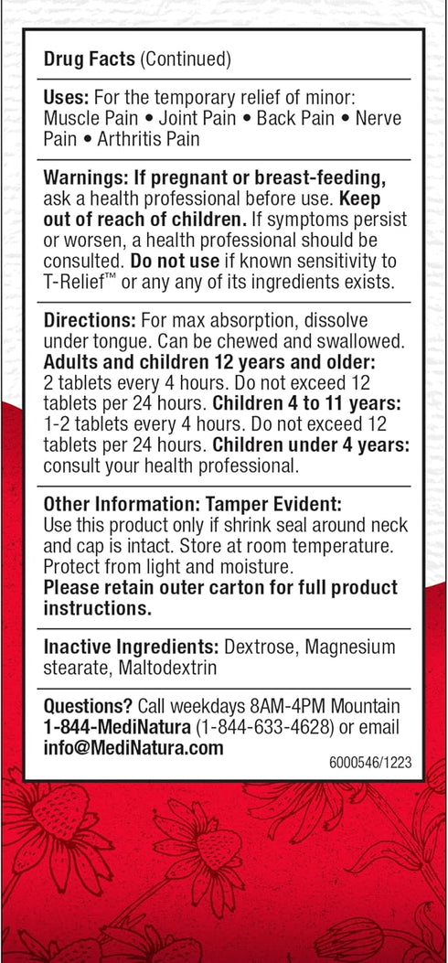 T-Relief Arnica +12 Natural Actives for Back Pain, Joint Soreness, Muscle Aches & Stiffness, 100 Tablets (2 Pack)