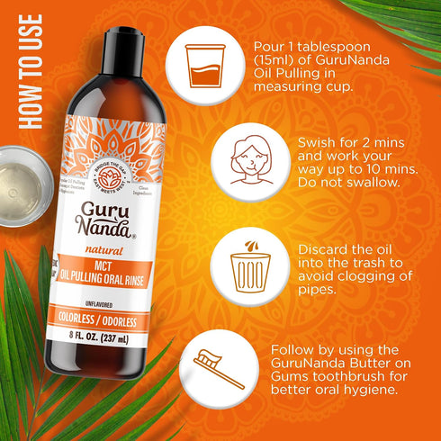 GuruNanda Gentle Cleanse Oral Care Kit MCT & CocoMint Oil Pulling Mouthwash for Natural Oral Hygiene, Happy Gums & Long