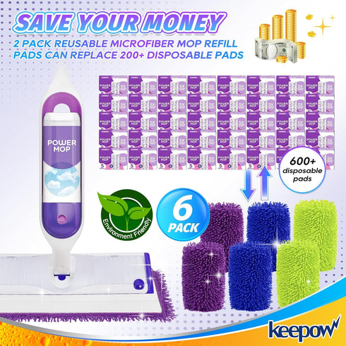 KEEPOW Reusable Power Mop Refill Pads, Compatible with Swiffer PowerMop, Microfiber Power Mop Pads for Hardwood Floor