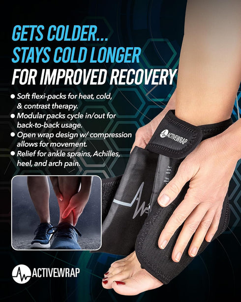 Pack 2 Activewrap Ankle Ice Wrap - Includes Reusable Ultra Flex Gel Ice Pads for Hot & Cold Compression for Foot, Heel