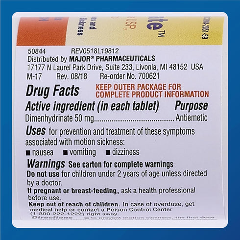 MAJOR Driminate - Dimenhydrinate 50mg Motion Sickness Tablets, 100 Tablets (3 Pack)