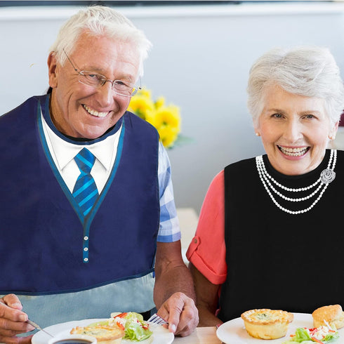 Adult Bibs for Men, Wipe ‘n Wear Clothing Protectors for Eating, Waterproof, Reusable, Washable Crumb Catcher (Blue Tie)