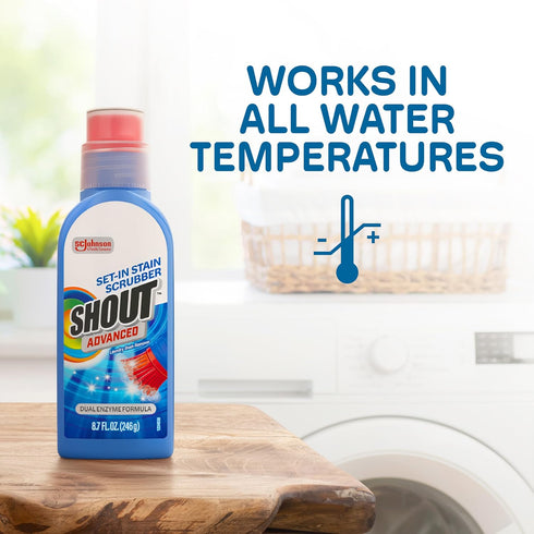 Set-In 8.7oz Shout Advanced Stain Remover Gel for Clothes Laundry, Ultra Concentrated Gel with Built-in Scrubber Brush