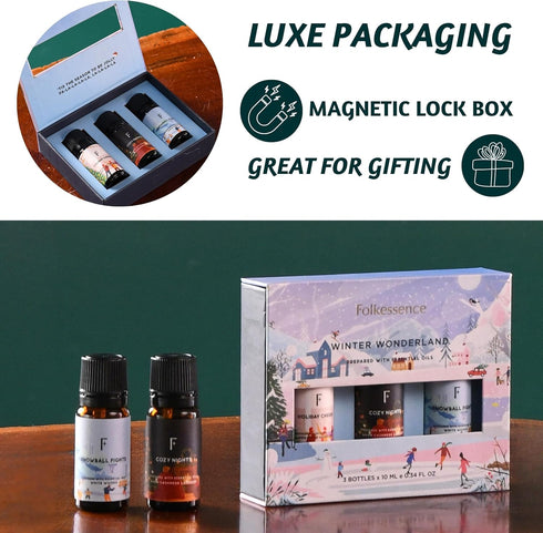 Set Set 3 Set Folkulture Winter Essential Oils | of Fragrance Oils for Diffusers | White Woods, Cashmere & Lavender |
