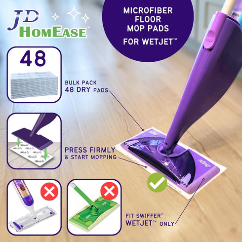 Microfiber Floor Cleaner Spray Mop Pads, 48 Count, for Swiffer WetJet, All Purpose Multi Surface, Hardwood, Spray Mop Pad Refill