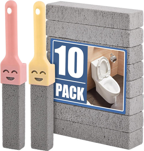 10 Packs Grey Pumice Stone Cleaner with 2 Universal Handles for Cleaning Toilets, Bathrooms, Kitchens, Spas, Pools,